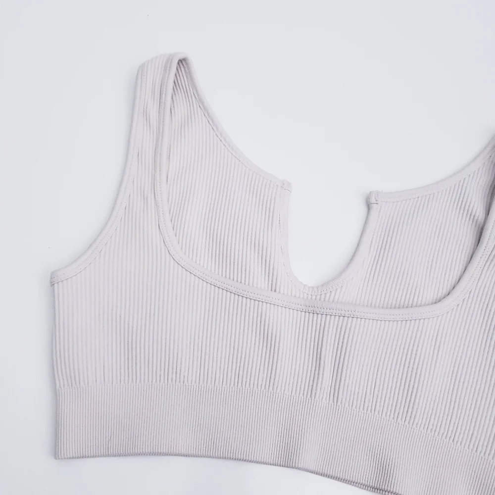 Ribbed Sleeveless Open Neckline Sports Bra